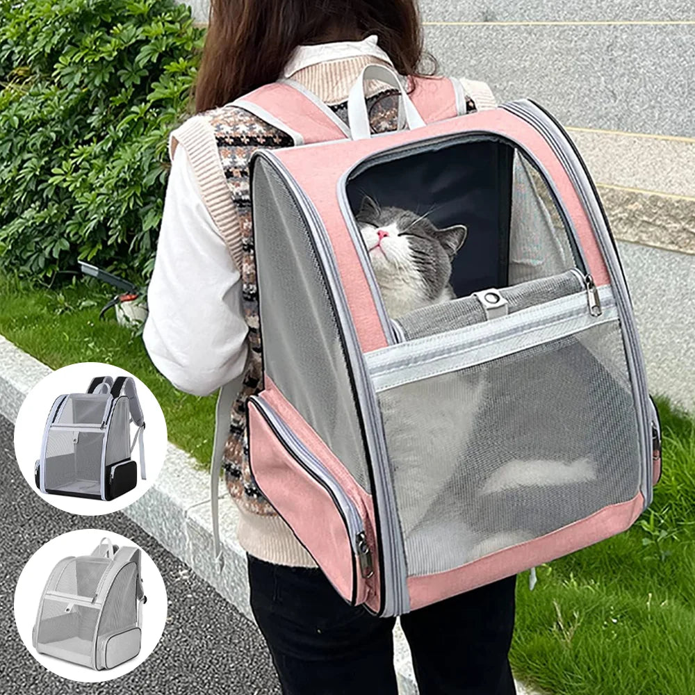 Atmungsaktiver Katzen-Rucksack: Tragbare Transporttasche aus Leinen für Katzen & Welpen (35x28x41 cm) - Animalivo