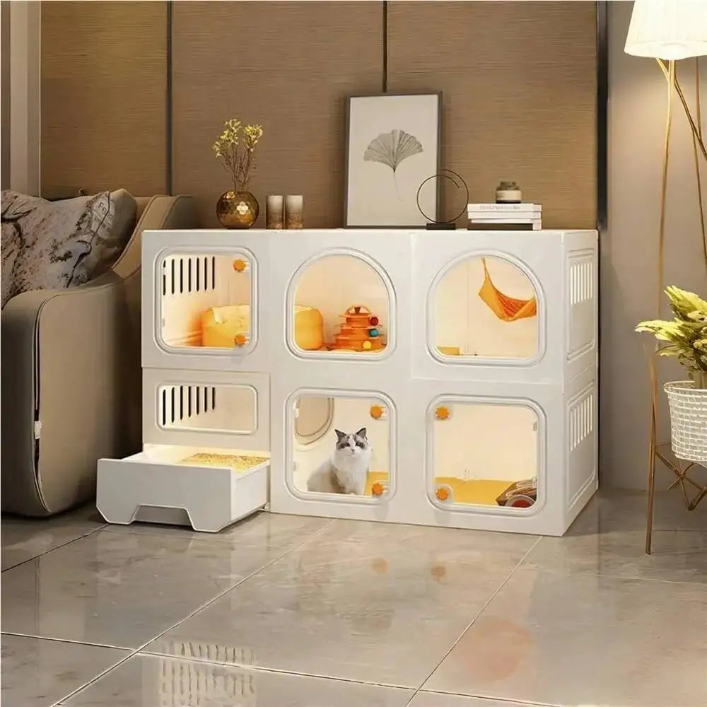 Großes 2-stöckiges Katzenhaus aus Harz mit transparenten Fenstern - Animalivo