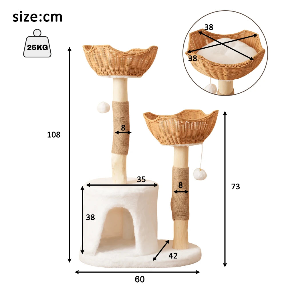 Kratzbaum aus Massivholz mit Rad 80×40×152 cm Kratzbaum mit 4-Plattform-Katzenrad Kratzbaum Kratzbaum Katzenklettergerüst - Animalivo