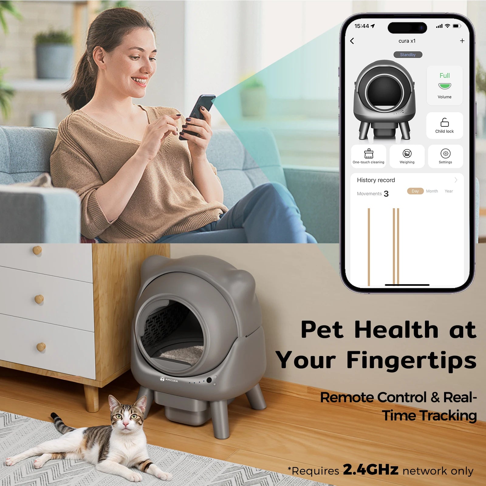 Amicura Cura X1 Automatische Katzentoilette, selbstreinigend, mit App-Steuerung, Sicherheitssensor, leicht zu reinigendes elektrisches Katzentoilett - Animalivo