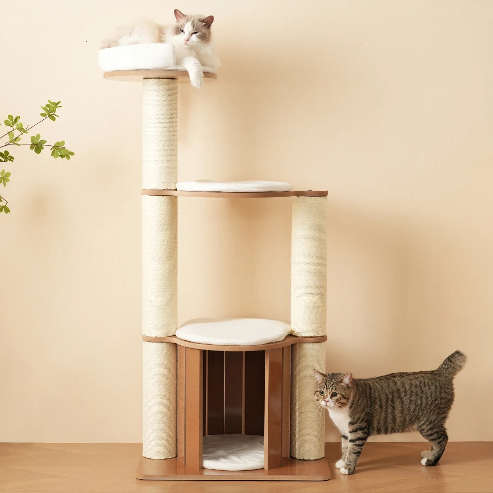 Kratzbaum aus Massivholz mit Rad 80×40×152 cm Kratzbaum mit 4-Plattform-Katzenrad Kratzbaum Kratzbaum Katzenklettergerüst - Animalivo