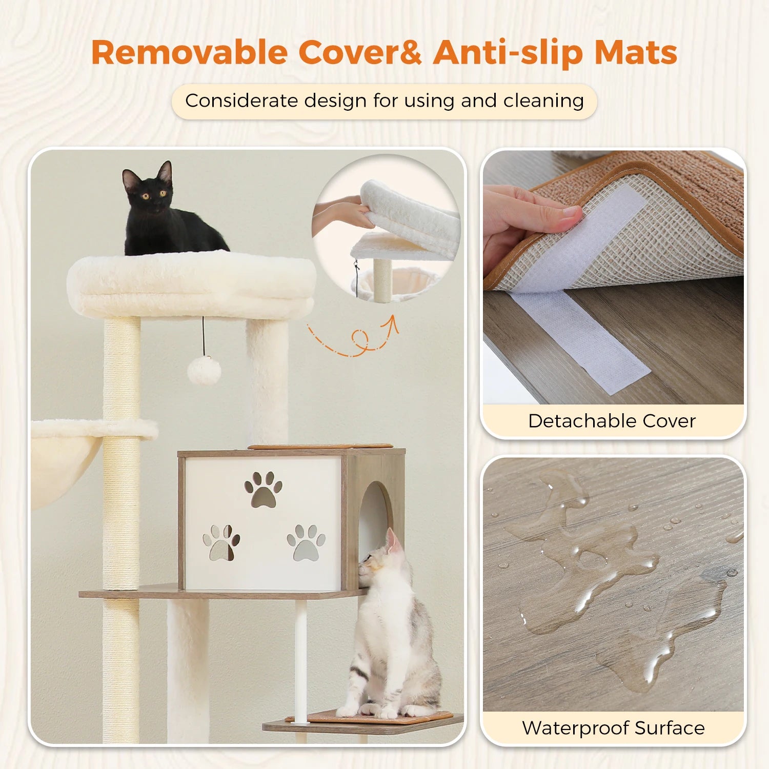 Großer Kratzbaum-Holzturm mit extra großen Eigentumswohnungen und Hängematten. Modernes Katzenhaus mit geräumigen Sitzstangen-Sisalpfosten und Stahlrohr - Animalivo