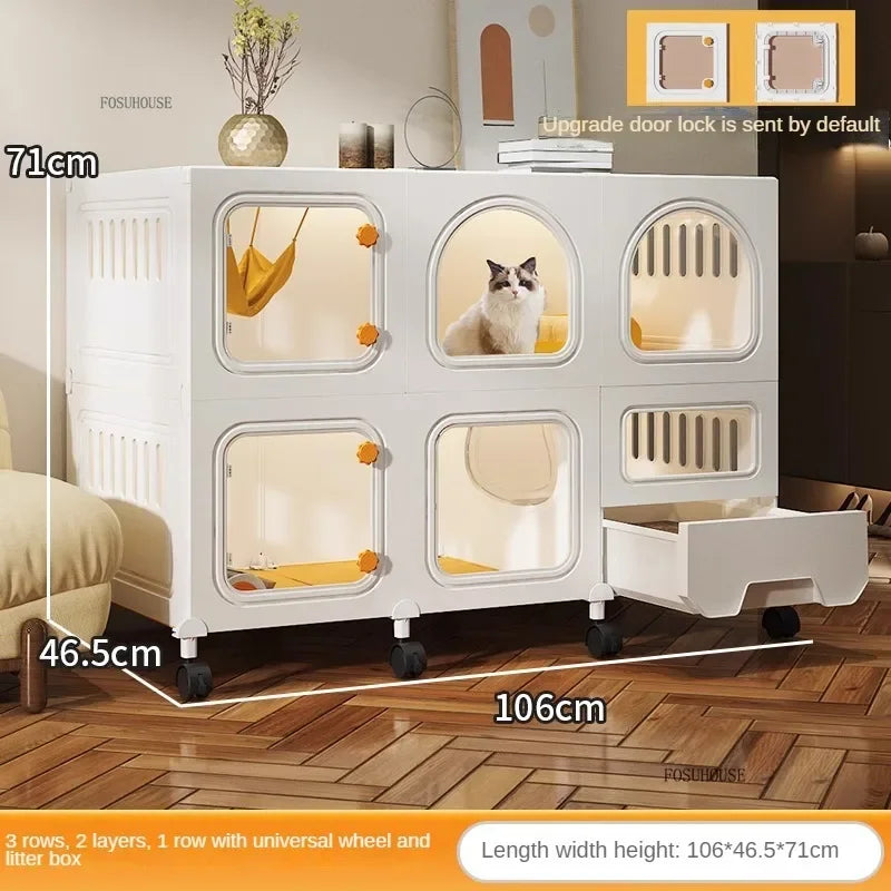 Minimalistischer Katzenkäfig (Villa) – Integrierte Katzentoilette & Transparent - Animalivo