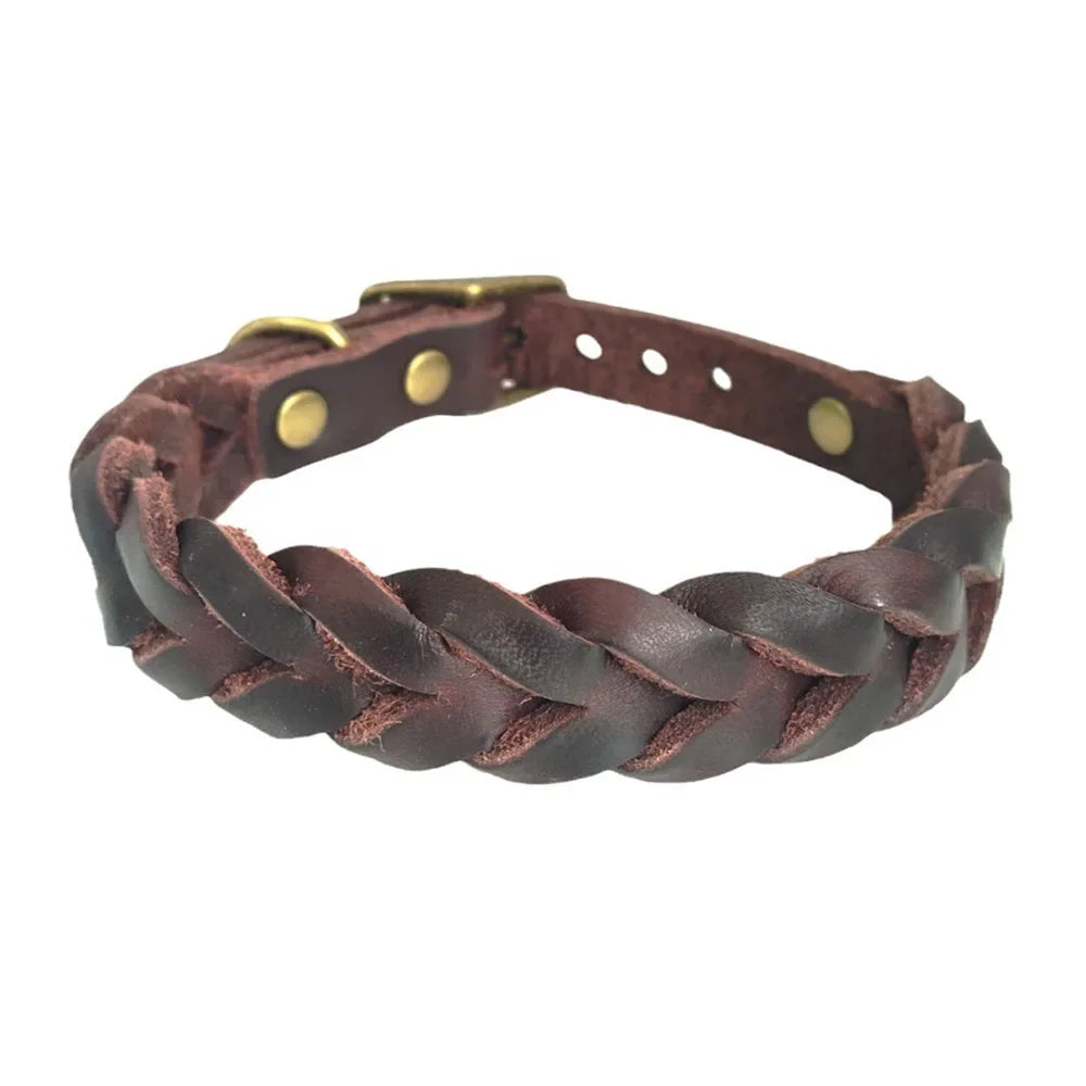 Luxuriöses Rindsleder-Halsband: Geflochtene Echtes-Leder-Halskette für Welpen & Große Hunde - Animalivo