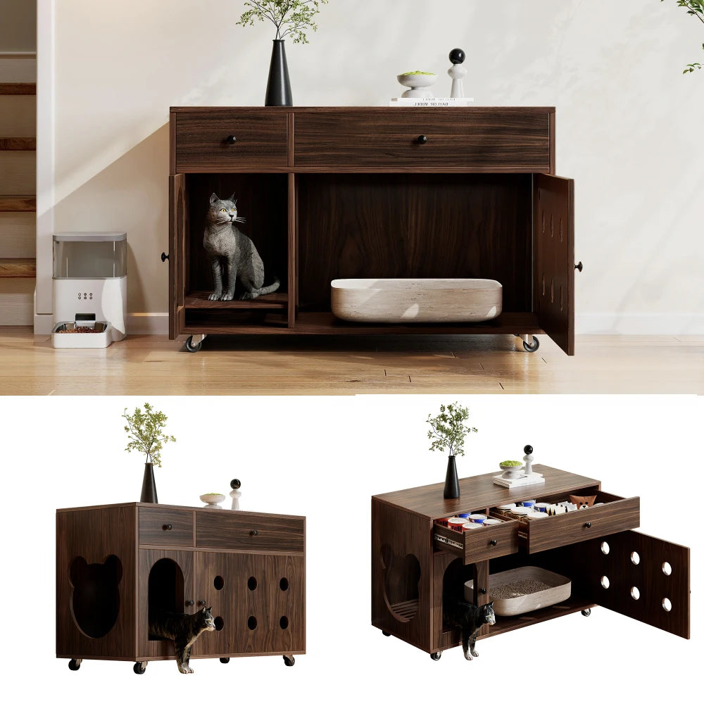 Katzenschrank (mobile Katzentoilette) – Katzenschrank/Katzenhaus mit abnehmbarer Sandentfernungsplatte, geruchsisoliert, ohne Katzentuch - Animalivo