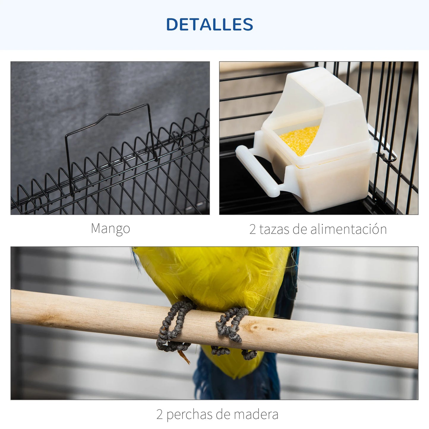 Kompakter Vogelkäfig mit Klappdach (59 cm hoch), Schwarz - Animalivo