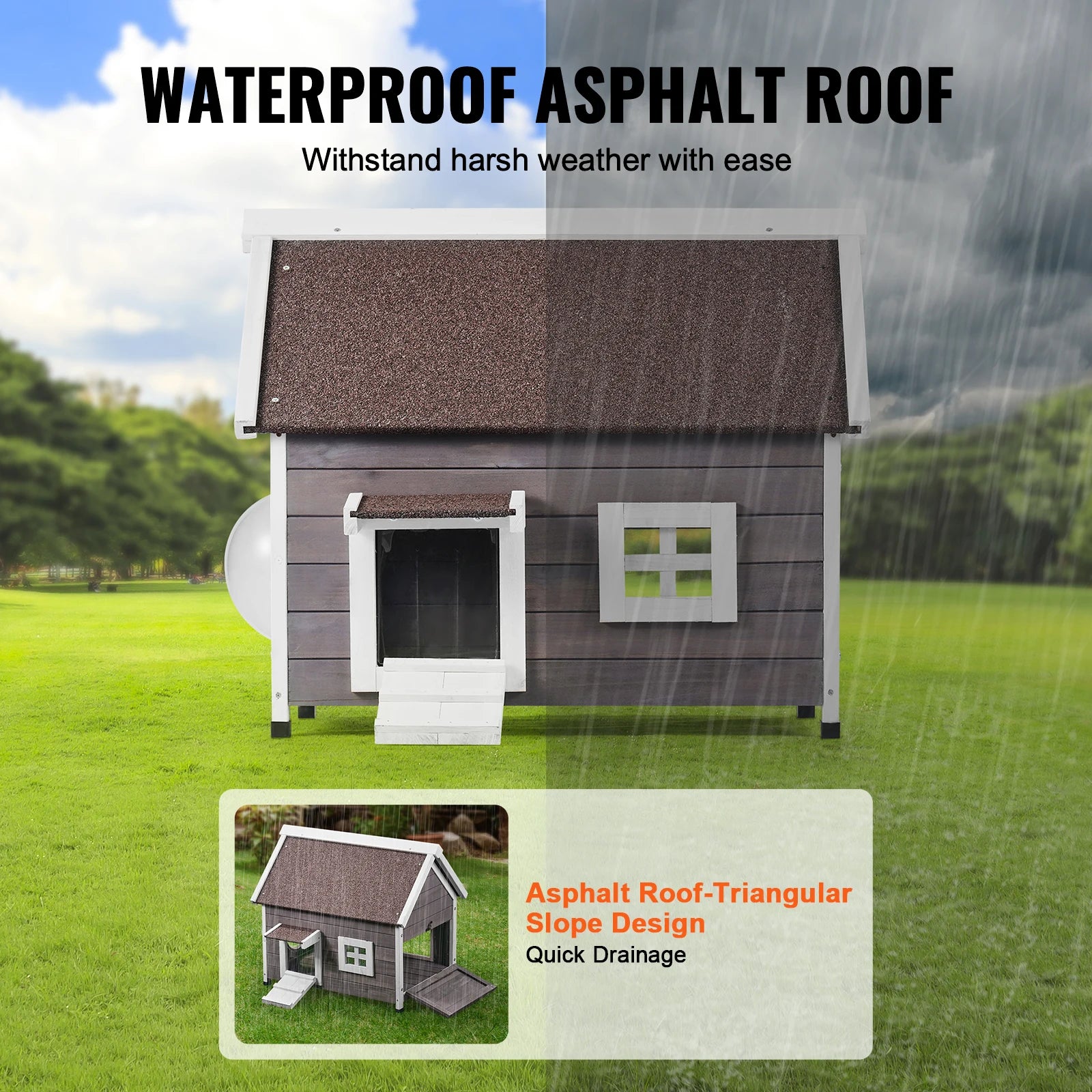 Wetterfestes Holz-Katzenhaus für Draußen (76 cm) mit Seitentür - Animalivo