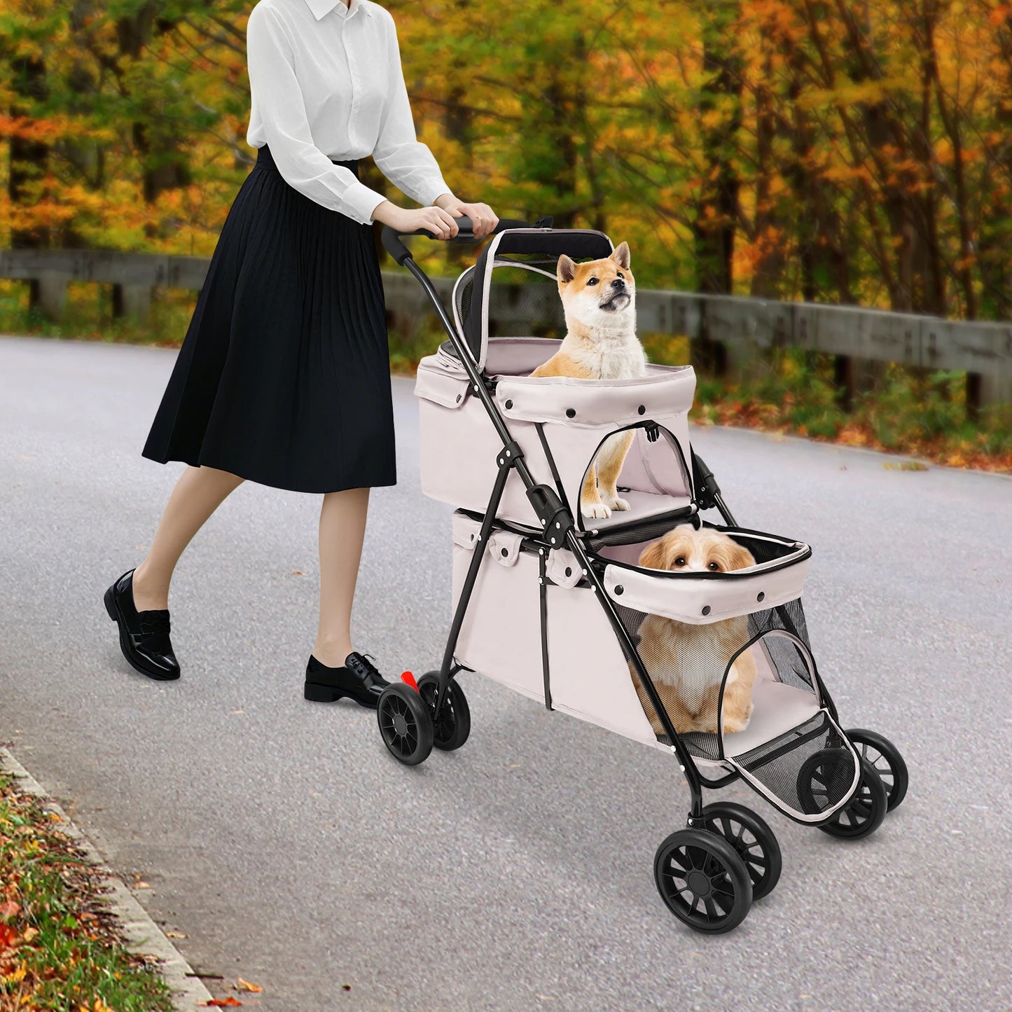 Faltbarer Doppel-Haustier-Kinderwagen (2-lagig) – Leichter Trolley für Reisen - Animalivo