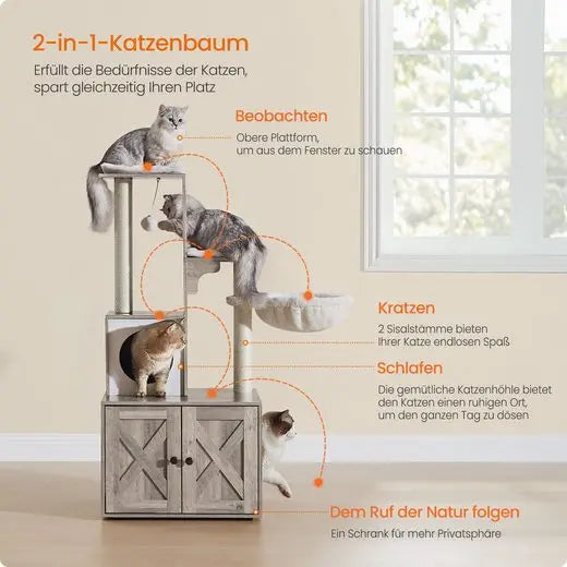 2-in-1 Kratzbaum mit integriertem Katzenklo