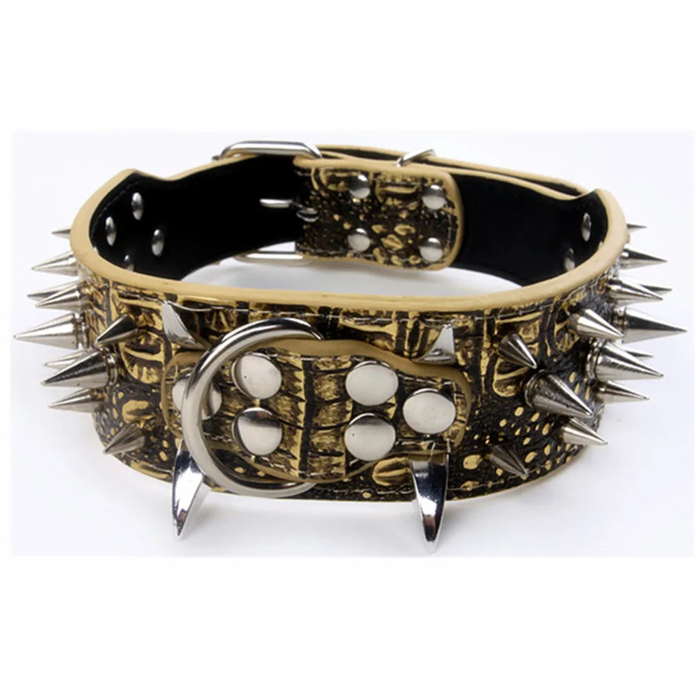 Set aus Hundehalsband und Leine mit Spikes, Hundehalsband aus Leder mit Nieten, verstellbares Hundehalsband für Spaziergänge im Freien - Animalivo