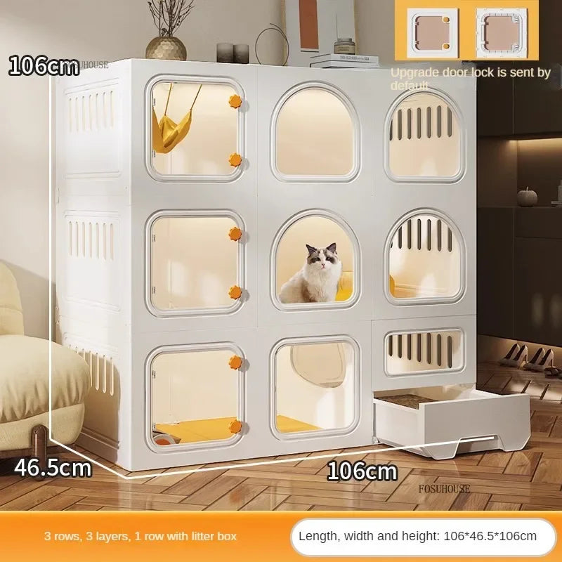 Minimalistischer Katzenkäfig (Villa) – Integrierte Katzentoilette & Transparent - Animalivo