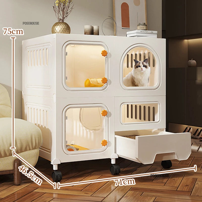 Minimalistischer Katzenkäfig (Villa) – Integrierte Katzentoilette & Transparent - Animalivo