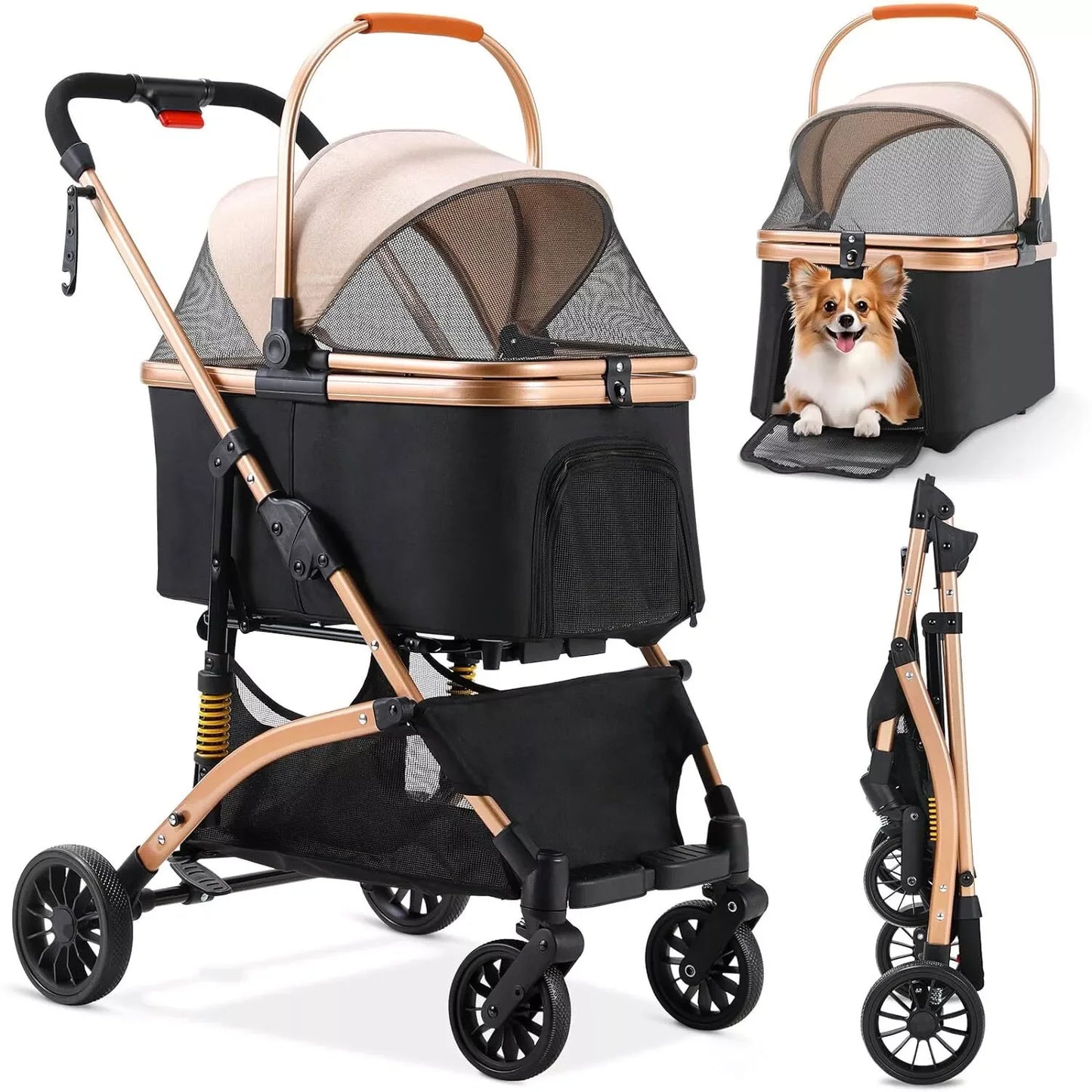 3-in-1 Haustierkinderwagen (Abnehmbare Tragetasche & Autositz) - Animalivo
