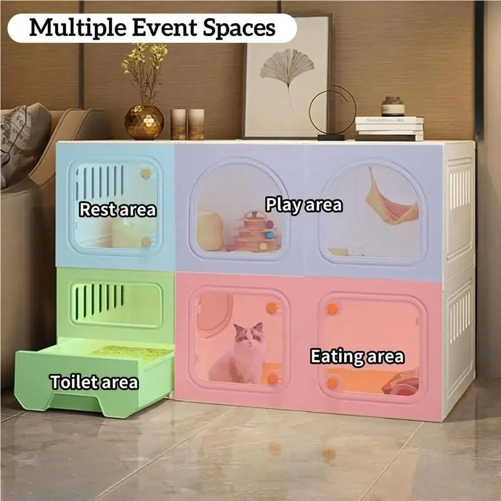 Großes 2-stöckiges Katzenhaus aus Harz mit transparenten Fenstern - Animalivo