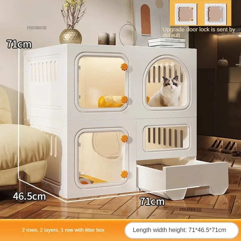 Minimalistischer Katzenkäfig (Villa) – Integrierte Katzentoilette & Transparent - Animalivo