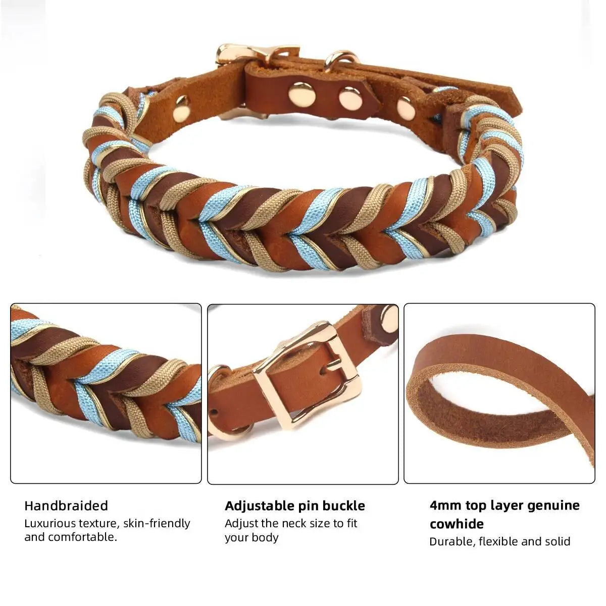Modisches Nylonseil-Hundehalsband mit Echtleder-Details (Geflochten & Bunt) - Animalivo