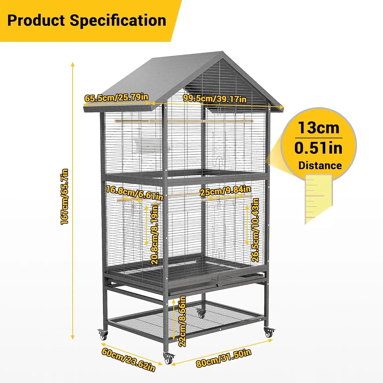 Großer Flugkäfig auf Rollen mit Schloss - Animalivo