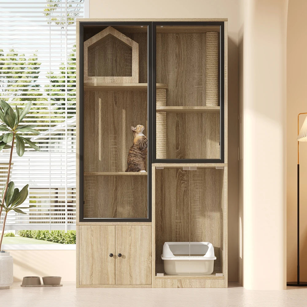 Katzenschrank (mobile Katzentoilette) – Katzenschrank/Katzenhaus mit abnehmbarer Sandentfernungsplatte, geruchsisoliert, ohne Katzentuch - Animalivo