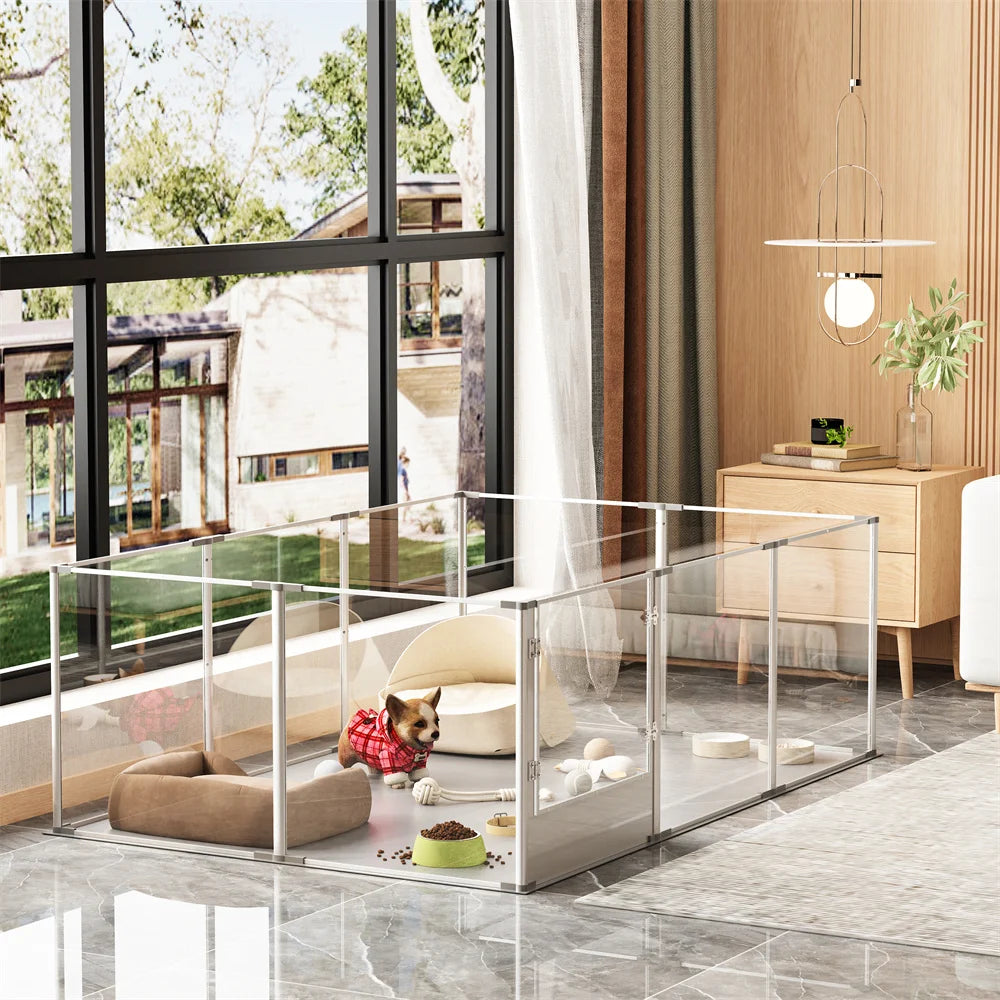 Extra Großer Acryl Hunde-Laufstall (10 Panels) – Transparent & Modular - Animalivo