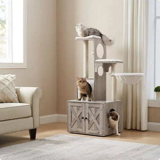 2-in-1 Kratzbaum mit integriertem Katzenklo