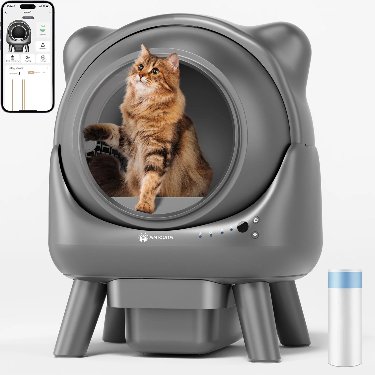 Amicura Cura X1 Automatische Katzentoilette, selbstreinigend, mit App-Steuerung, Sicherheitssensor, leicht zu reinigendes elektrisches Katzentoilett - Animalivo