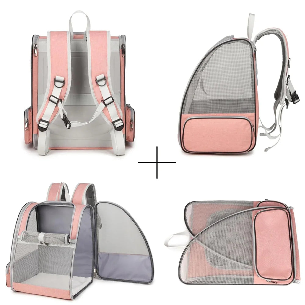 Atmungsaktiver Katzen-Rucksack: Tragbare Transporttasche aus Leinen für Katzen & Welpen (35x28x41 cm) - Animalivo