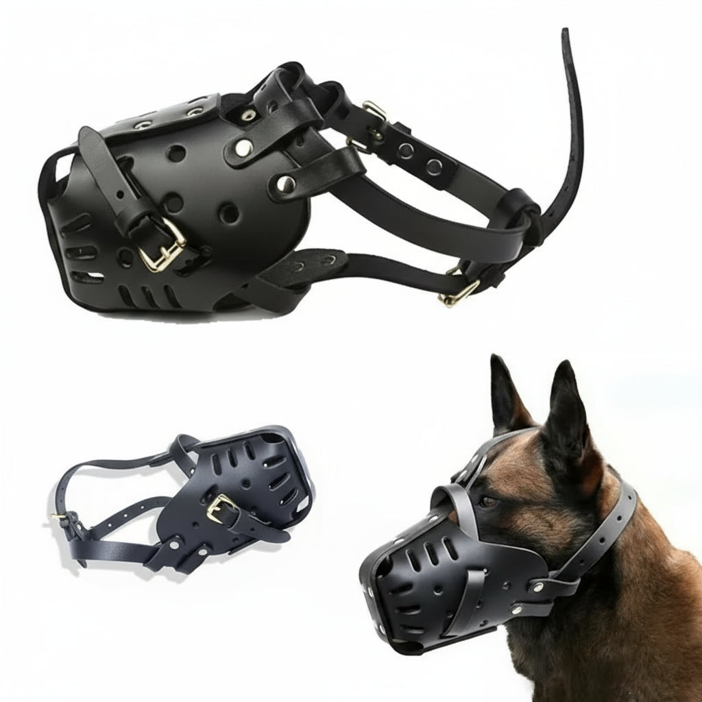 Robuster Leder-Korbmaulkorb (Anti-Biss) für Deutscher Schäferhund & Dobermann - Animalivo