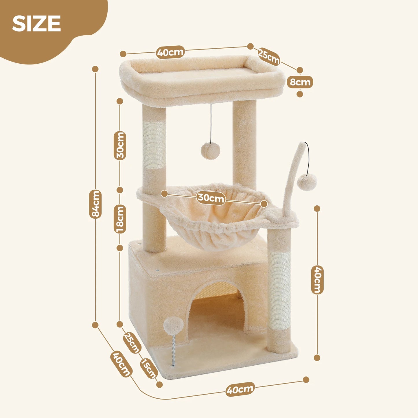Kratzbaum mit natürlichem Sisal-Kratzbaum, bequemes Eigentum, geräumige obere Sitzstange, Katzenzubehör, Spielzeug, Katzenturm für Hauskatzen - Animalivo