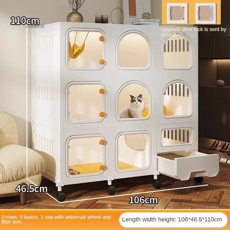 Minimalistischer Katzenkäfig (Villa) – Integrierte Katzentoilette & Transparent - Animalivo