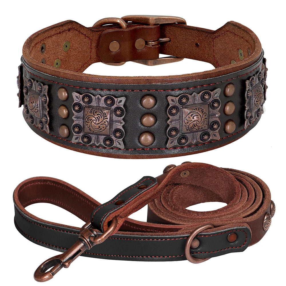 Breites Leder-Hundehalsband & Leine-Set (Gepolstert & Genietet) - Animalivo