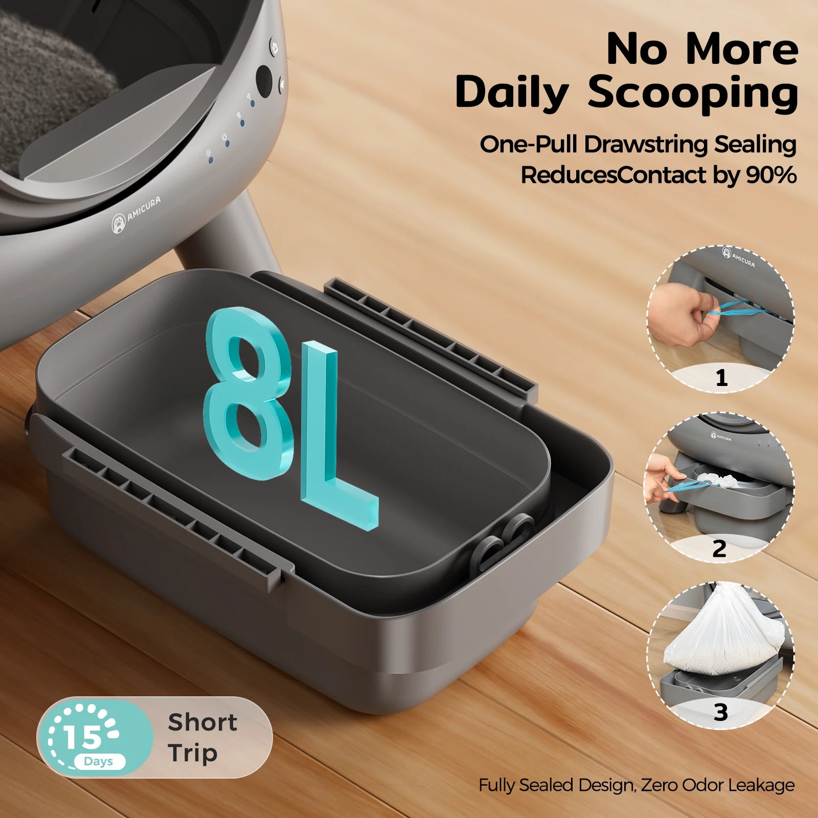 Amicura Cura X1 Automatische Katzentoilette, selbstreinigend, mit App-Steuerung, Sicherheitssensor, leicht zu reinigendes elektrisches Katzentoilett - Animalivo