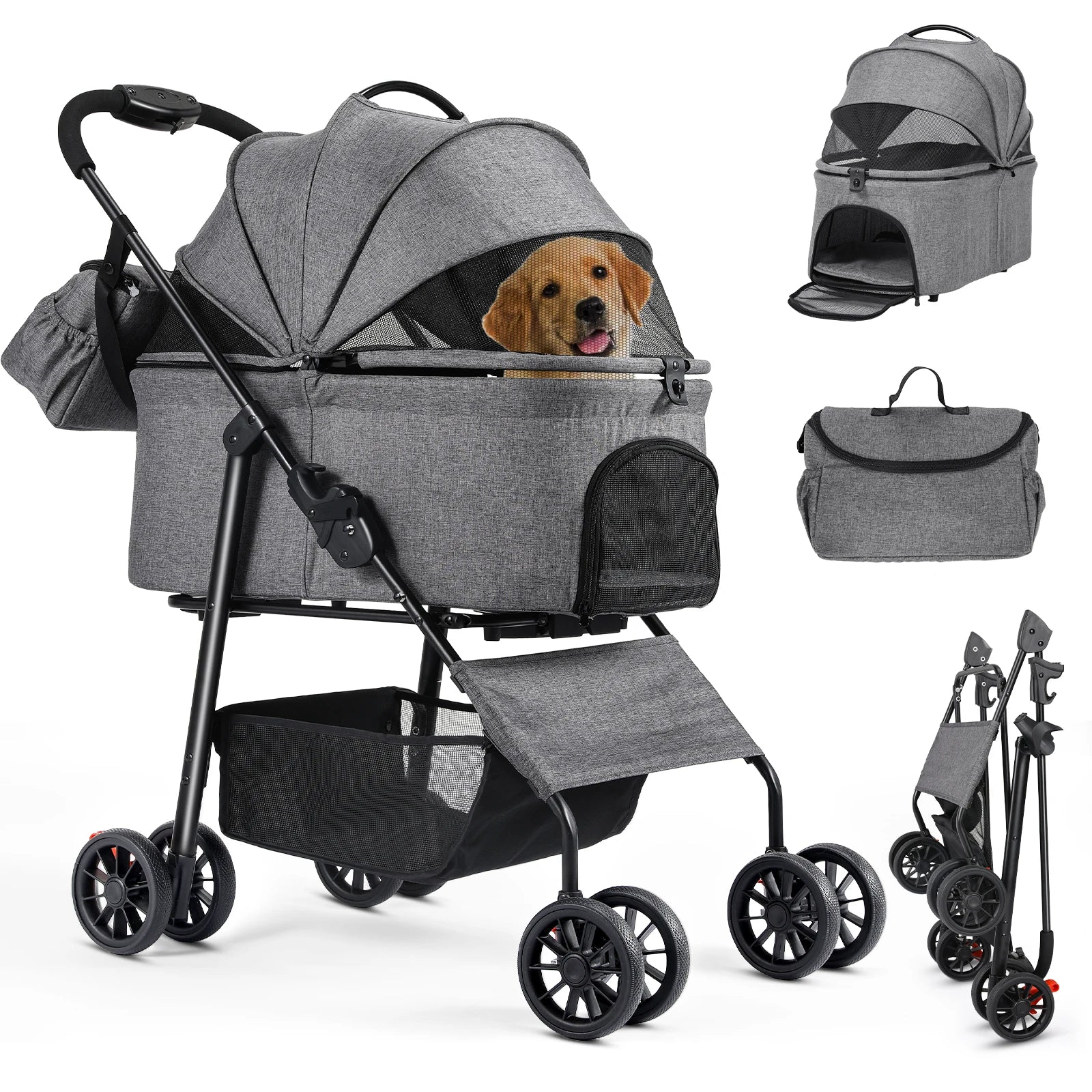 3-in-1 Haustierkinderwagen (Abnehmbare Tragetasche & Autositz) - Animalivo