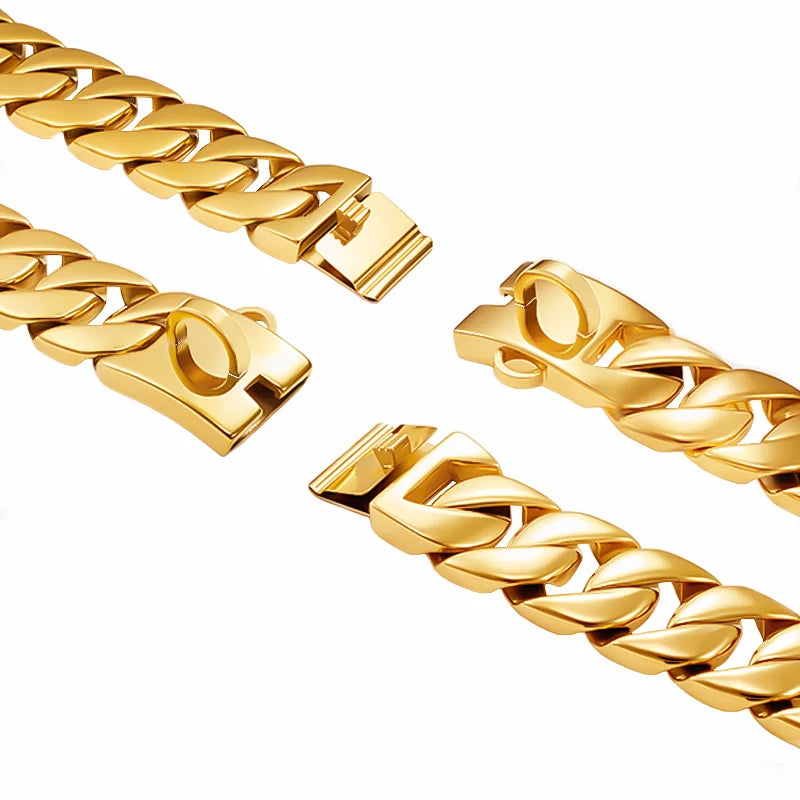 Goldfarbenes Edelstahl-Hundehalsband (32mm) – Für Labrador, Rottweiler & American Bully - Animalivo