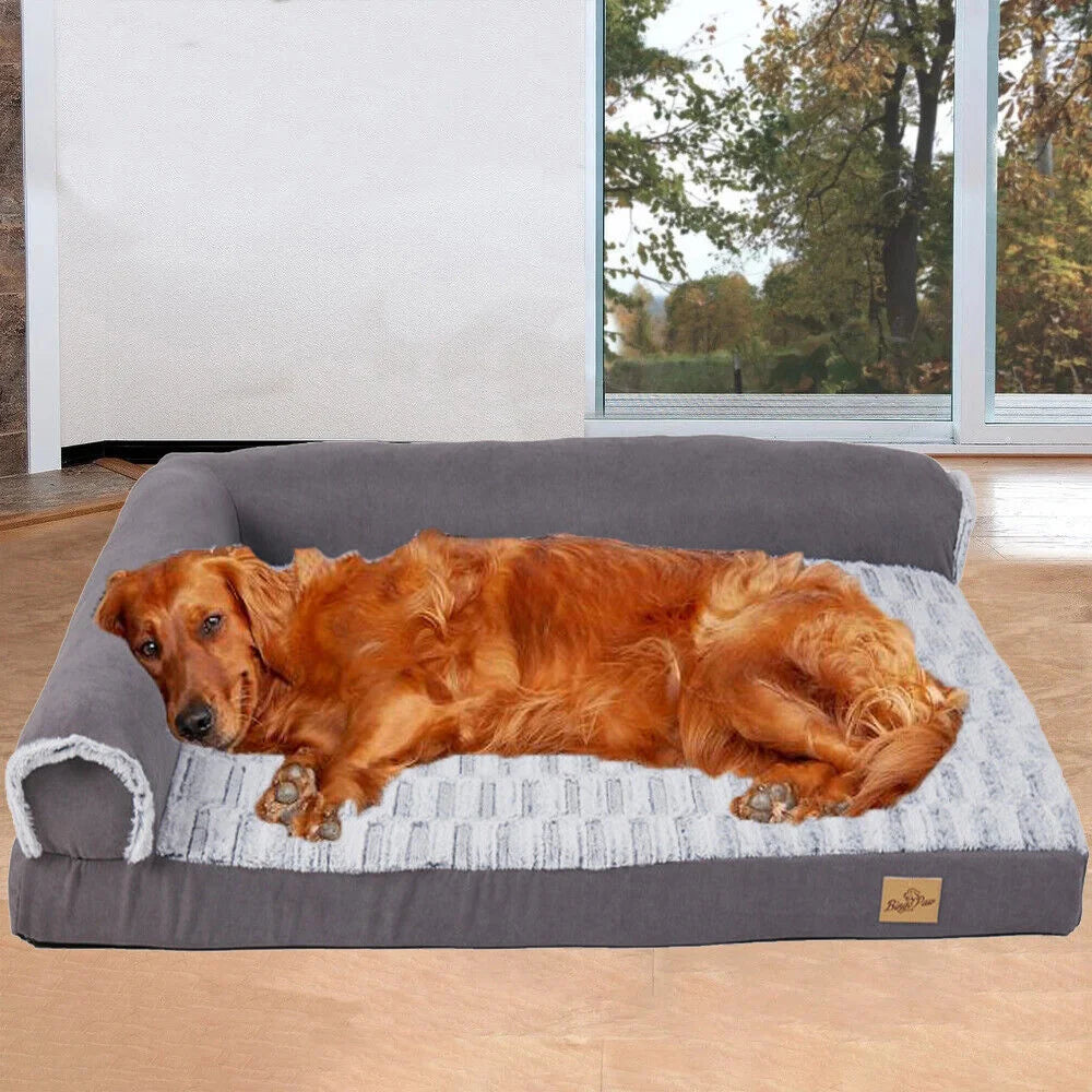 Orthopädisches XXL/XL Hundebett: L-förmiges Chaiselongue-Sofa mit abnehmbarem Bezug - Animalivo