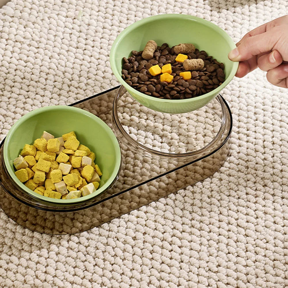 Erhöhtes Doppelnapf-Set, Transparent & Pastell - Animalivo