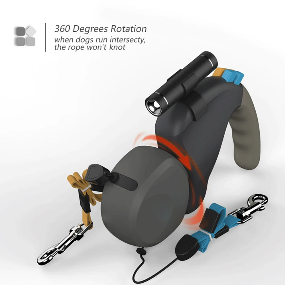 Doppelleine für 2 Hunde: Ausziehbare, verstellbare Traktionsseil-Leine mit Rotation - Animalivo