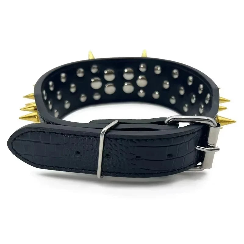 Set aus Hundehalsband und Leine mit Spikes, Hundehalsband aus Leder mit Nieten, verstellbares Hundehalsband für Spaziergänge im Freien - Animalivo