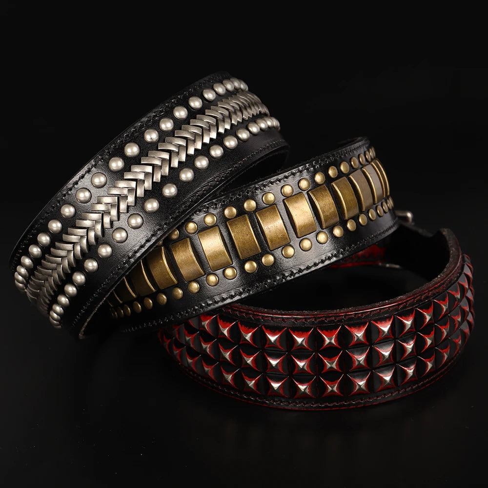 2-Zoll Breites Leder-Hundehalsband mit Spikes (Langlebig) - Animalivo