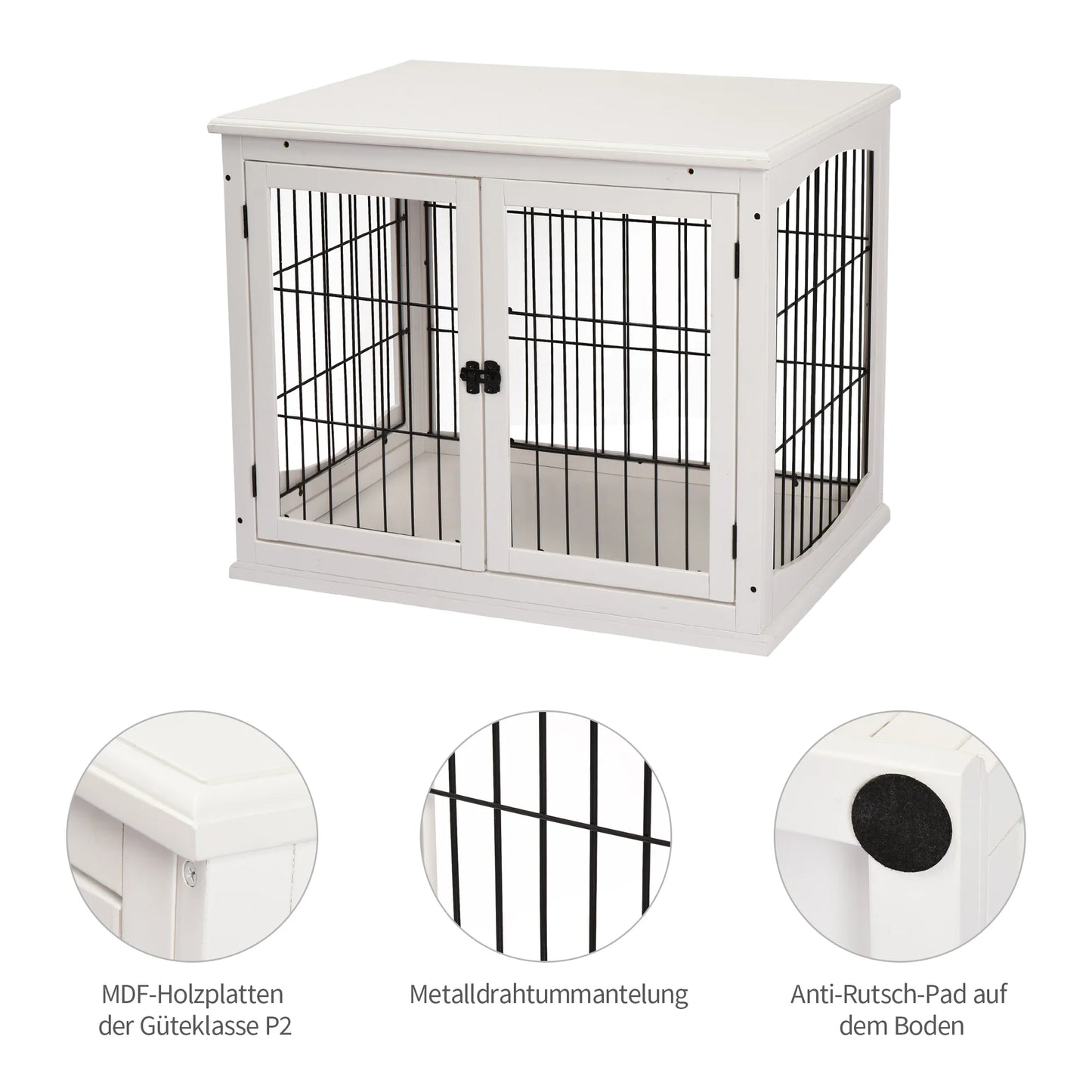 PawHut Hundekäfig Möbel mit 2 Eingängen moderne MDF Hundebox für Zuhause Indoor Hundehütte für bis zu 20 kg