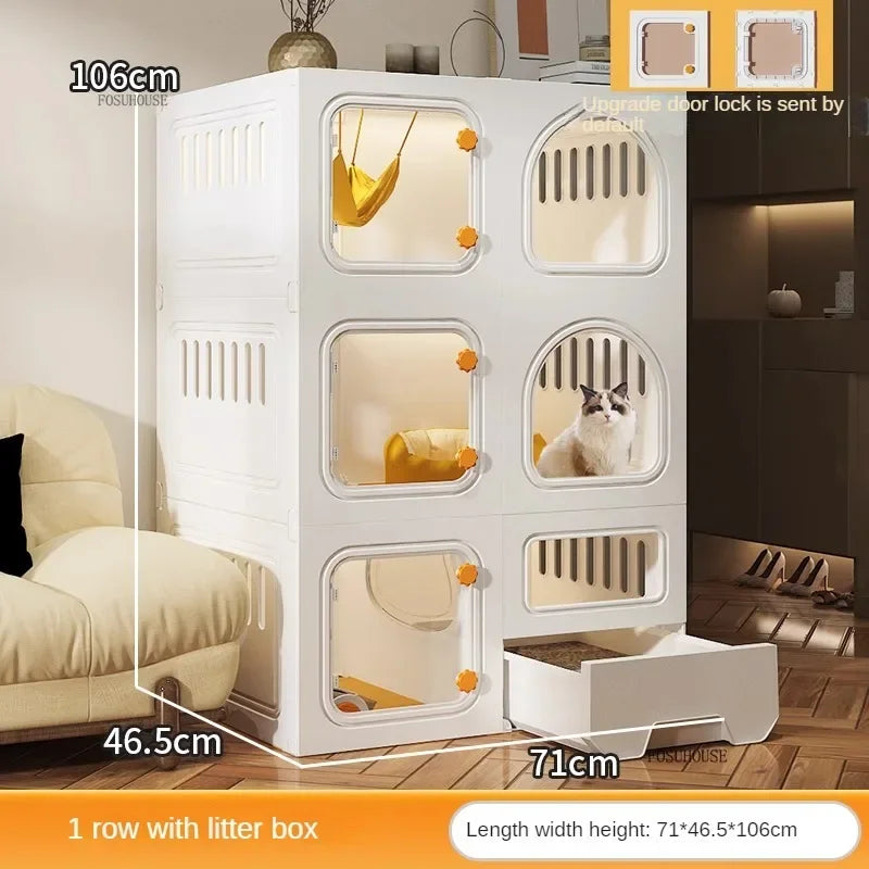 Minimalistischer Katzenkäfig (Villa) – Integrierte Katzentoilette & Transparent - Animalivo