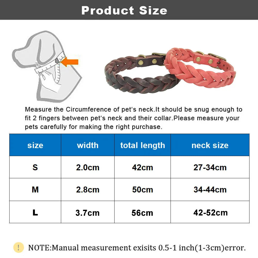 Luxuriöses Rindsleder-Halsband: Geflochtene Echtes-Leder-Halskette für Welpen & Große Hunde - Animalivo