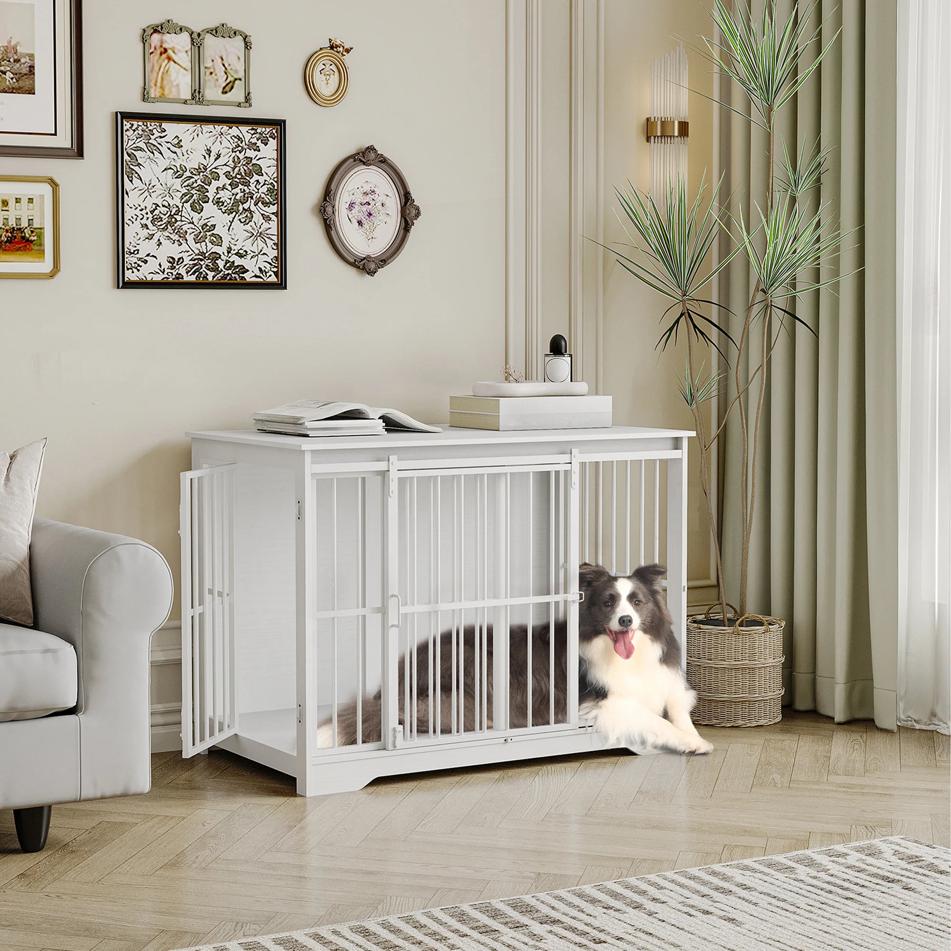 Moderner Hundekäfig (Möbelstil) mit 2 Türen & Verstärkter Schiebetür - Animalivo