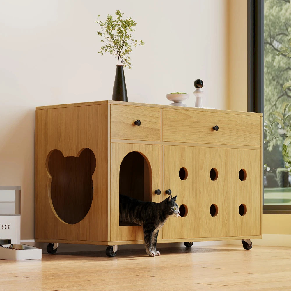 Katzenschrank (mobile Katzentoilette) – Katzenschrank/Katzenhaus mit abnehmbarer Sandentfernungsplatte, geruchsisoliert, ohne Katzentuch - Animalivo