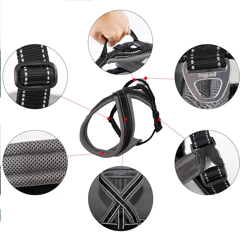 Mittlere und große Hunde, verstellbares Haustiergeschirr, atmungsaktives Netz, bequemes reflektierendes Hundegeschirr, explosionsgeschütztes Punch-Hundezubehör - Animalivo