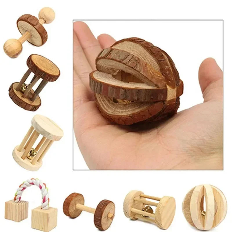 Holz-Spielzeug-Set für Kaninchen & Nager (Kiefer) - Animalivo