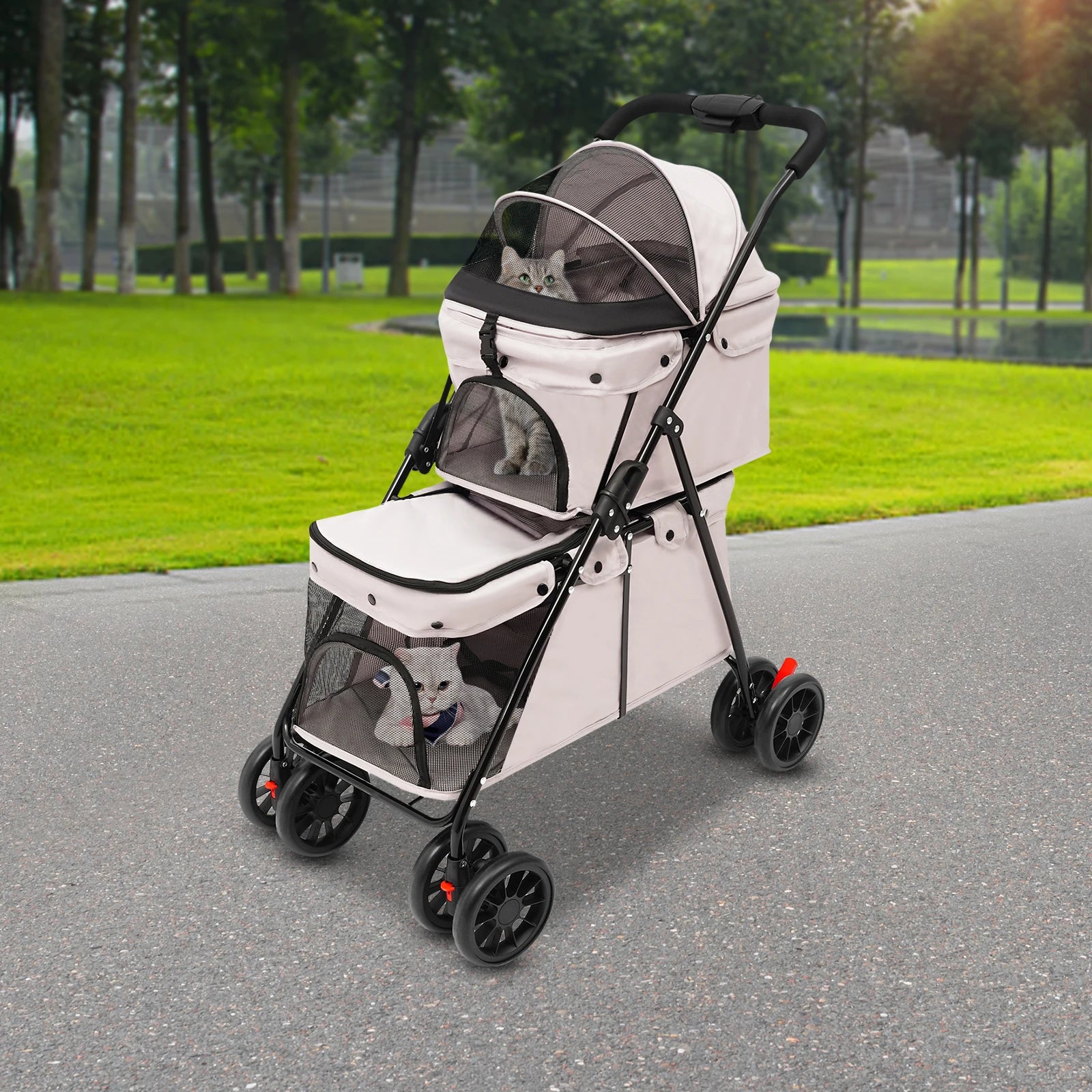 Faltbarer Doppel-Haustier-Kinderwagen (2-lagig) – Leichter Trolley für Reisen - Animalivo
