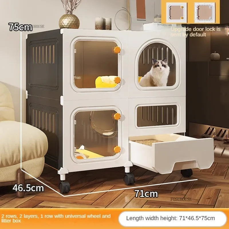 Minimalistischer Katzenkäfig (Villa) – Integrierte Katzentoilette & Transparent - Animalivo