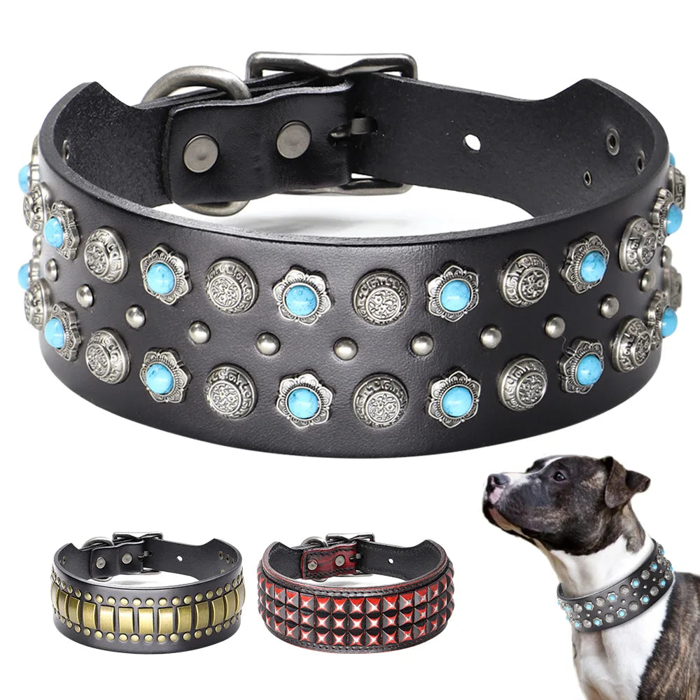 Luxuriöses Leder-Hundehalsband mit Juwelen, Spikes & Nieten - Animalivo