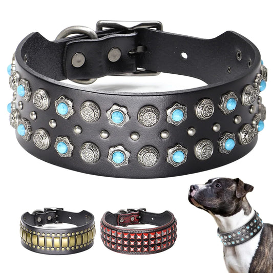 Luxuriöses Leder-Hundehalsband mit Juwelen, Spikes & Nieten - Animalivo