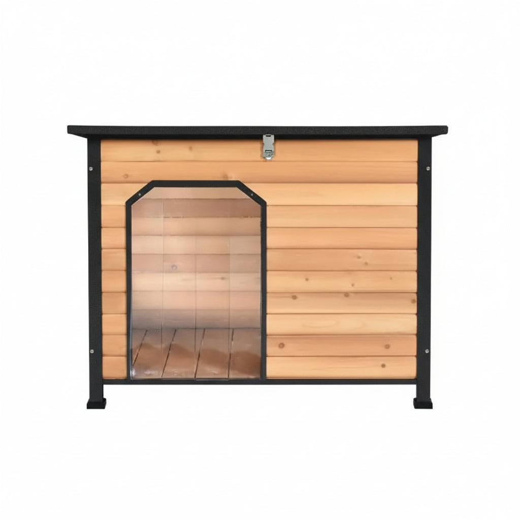 Isoliertes Outdoor-Hundehaus aus Holz mit Eisenrahmen & Klappdach - Animalivo
